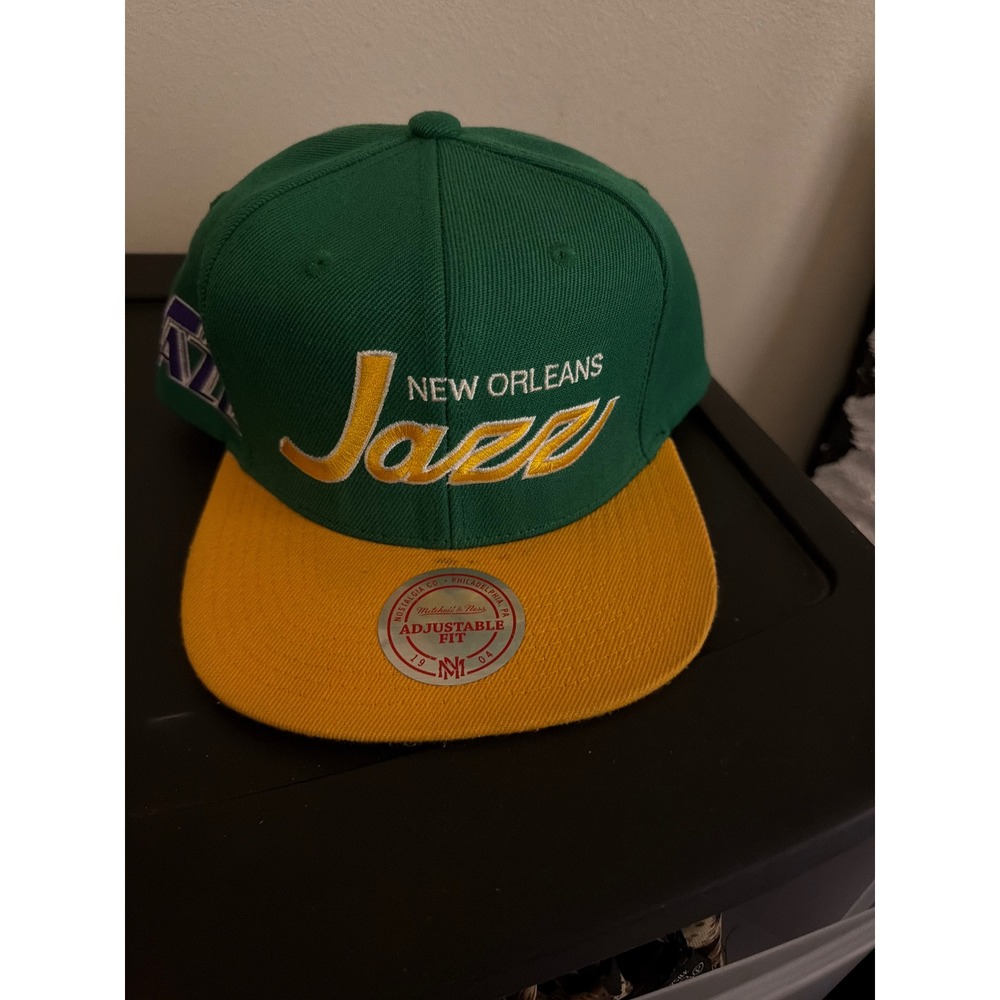 Mitchell & Ness New Orleans Jazz Snapback Hat Green Yellow NBA Cap 21188028